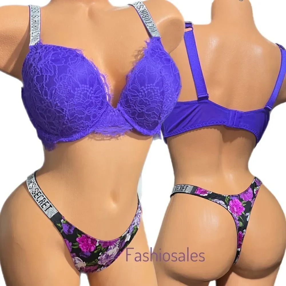 Victorias Secret Set Very Sexy Shine Strap Push Up bra & Thong panty Purple